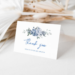 Elegant Dusty Blue Floral Bridal Shower Thank You Card