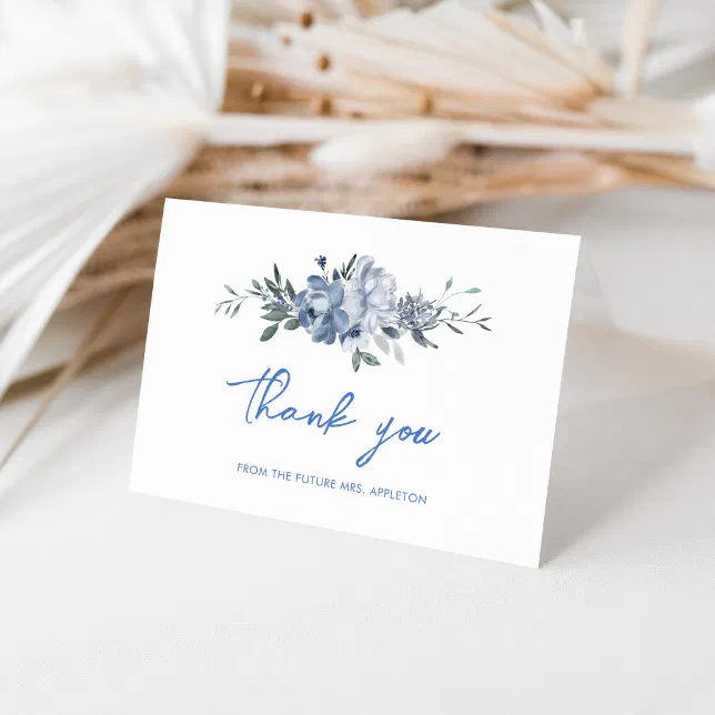 Elegant Dusty Blue Floral Bridal Shower Thank You Card | Zazzle