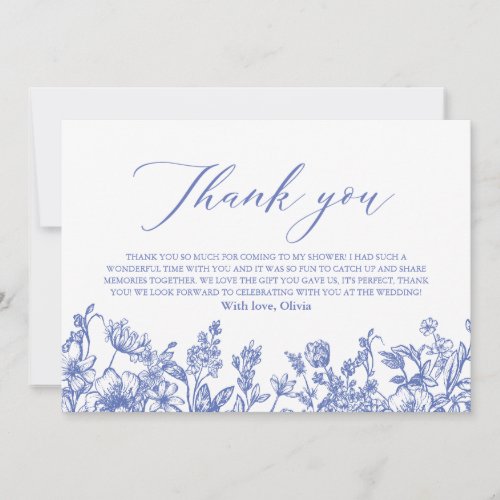 Elegant Dusty Blue Floral Bridal Shower Thank You Card