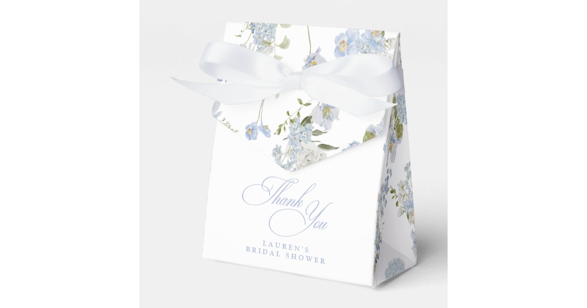Elegant Dusty Blue Floral Bridal Shower Thank You Favor Boxes | Zazzle