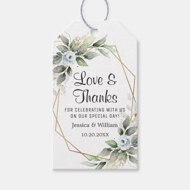 Elegant Dusty Blue Floral Bridal Shower Thank You Gift Tags | Zazzle