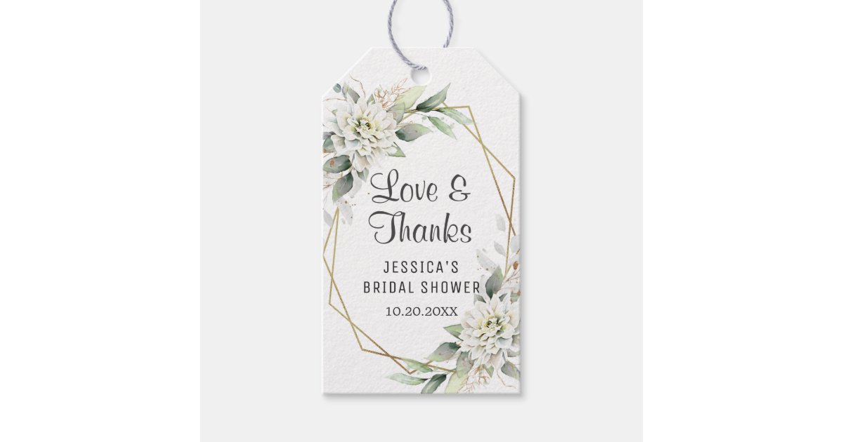 Elegant Dusty Blue Floral Bridal Shower Thank You Gift Tags | Zazzle