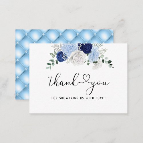 Elegant Dusty Blue Floral bridal shower thank you Note Card