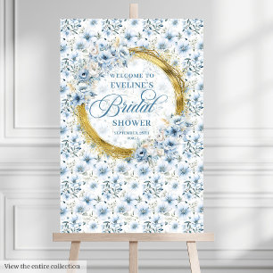 Elegant dusty blue floral bridal shower welcome foam board