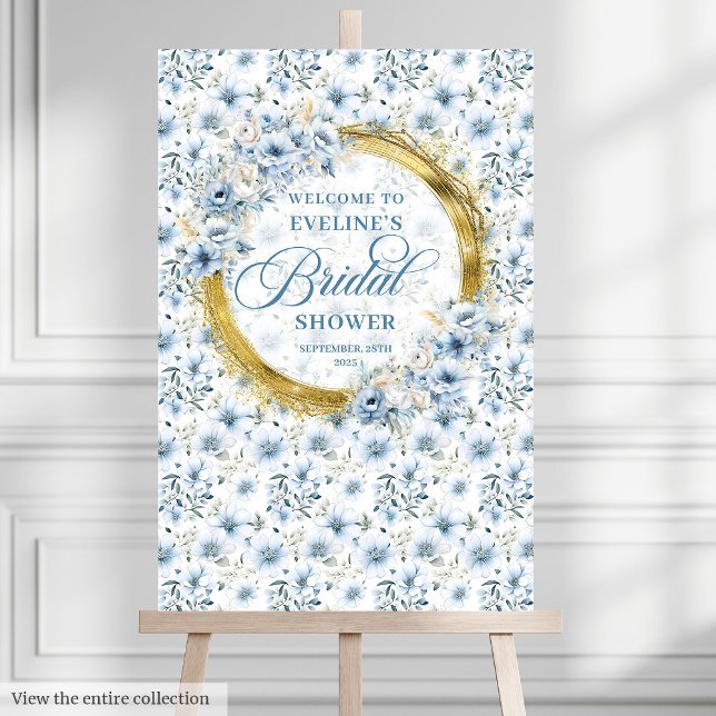 Elegant dusty blue floral bridal shower welcome  foam board (Elegant dusty blue floral bridal shower welcome sign)