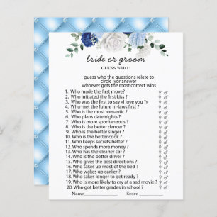 Elegant Dusty Blue Floral bride or groom games Pap