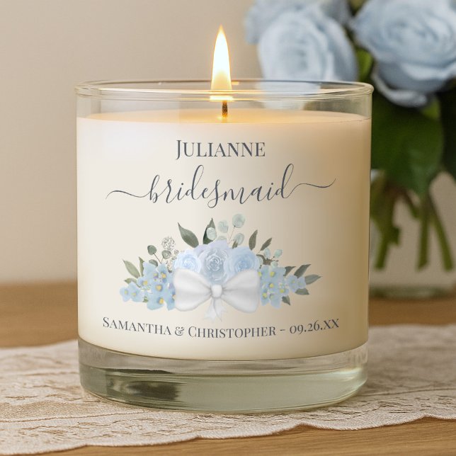 Elegant Dusty Blue Floral Bridesmaid Wedding Gift Scented Candle (Creator Uploaded)