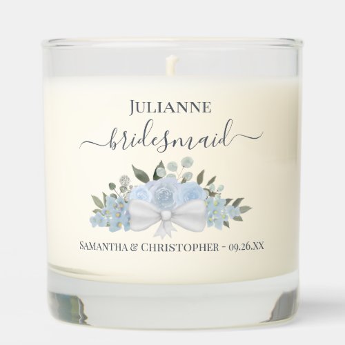 Elegant Dusty Blue Floral Bridesmaid Wedding Gift Scented Candle