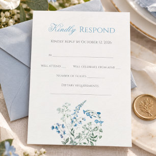 Elegant Dusty blue Floral Calligraphy RSVP Card