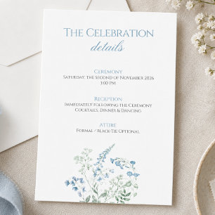 Elegant Dusty blue Floral Calligraphy Wedding Enclosure Card