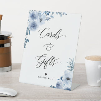 Elegant Dusty Blue Floral Cards and Gifts Pedestal Sign