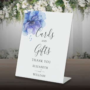 Elegant Dusty Blue Floral Cards And Gifts Pedestal Sign