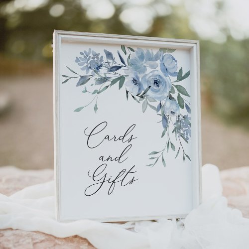 Elegant Dusty Blue Floral Cards and Gifts Sign