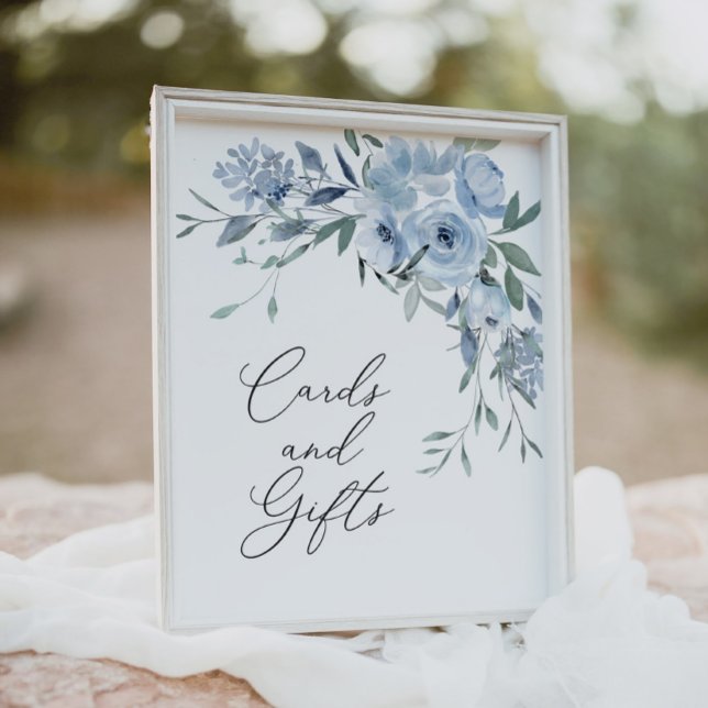 Elegant Dusty Blue Floral Cards and Gifts Sign (Creator Uploaded)