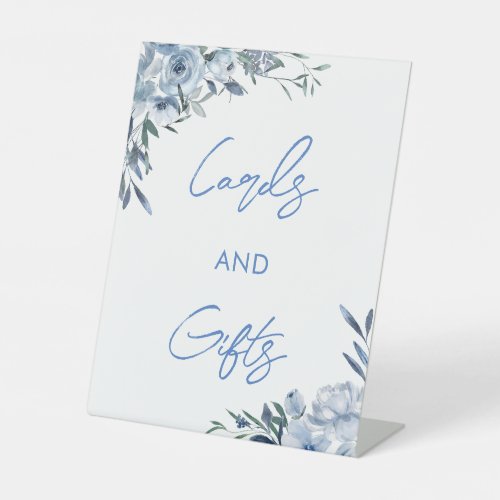 Elegant Dusty Blue Floral Cards and Gifts Table Pedestal Sign