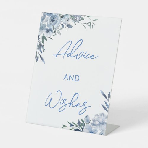 Elegant Dusty Blue Floral Cards and Wishes Sign