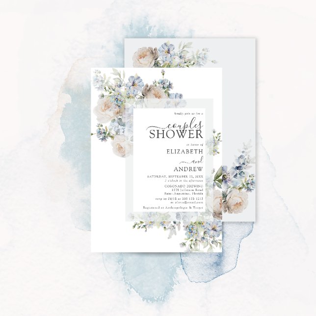 Elegant Dusty Blue Floral Couples Shower Invitation (Creator Uploaded)
