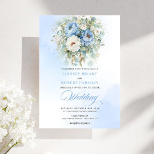 Elegant Dusty Blue Floral Digital Wedding Invite