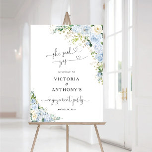 Elegant Dusty Blue Floral Engagement Party  Foam Board