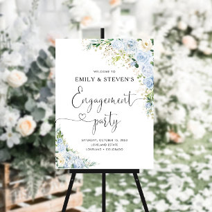 Elegant Dusty Blue Floral Engagement Party Foam Board
