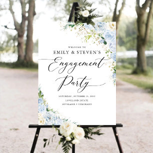 Elegant Dusty Blue Floral Engagement Party Foam Board