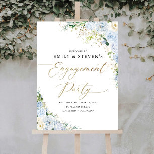 Elegant Dusty Blue Floral Engagement Party Foam Board