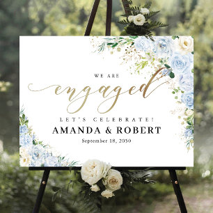 Elegant Dusty Blue Floral Engagement Party  Foam Board