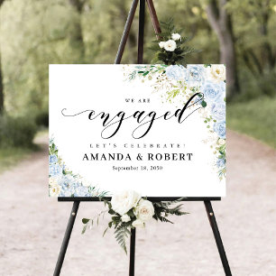 Elegant Dusty Blue Floral Engagement Party Foam Board