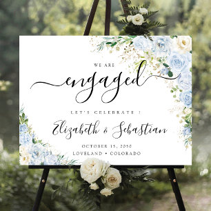Elegant Dusty Blue Floral Engagement Party Foam Board