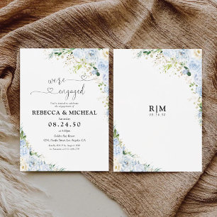 Elegant Dusty Blue Floral Engagement Party Invitation