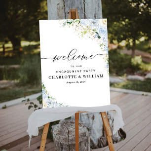 Elegant Dusty Blue Floral Engagement Party  Poster