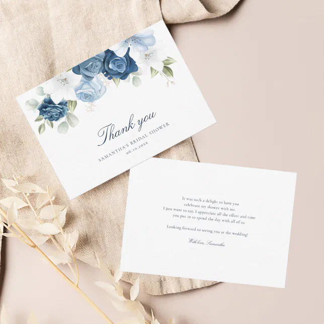 Elegant Dusty Blue Floral Eucalyptus Bridal Shower Thank You Card | Zazzle