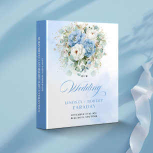 Elegant Dusty Blue Floral Eucalyptus Wedding Album 3 Ring Binder