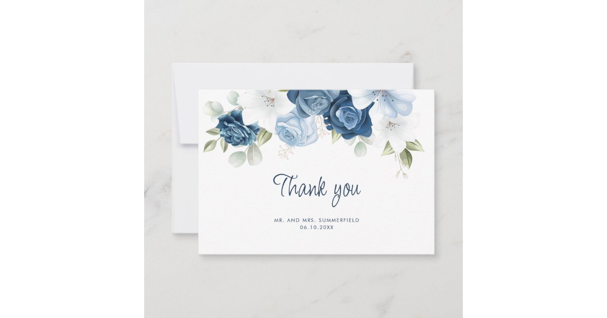 Elegant Dusty Blue Floral Eucalyptus Wedding Thank You Card | Zazzle