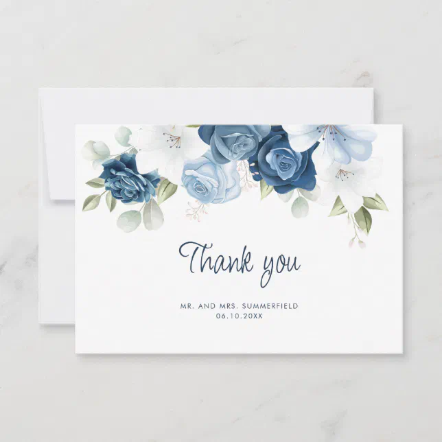 Elegant Dusty Blue Floral Eucalyptus Wedding Thank You Card | Zazzle
