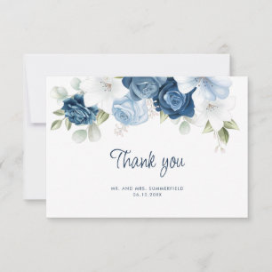 Elegant Dusty Blue Floral Eucalyptus Wedding Thank You Card