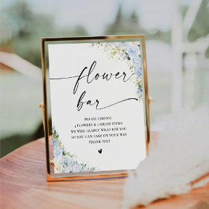 Elegant Dusty Blue Floral Flower Bar Sign