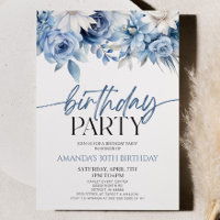 Elegant Dusty Blue Floral Flowers Birthday Party