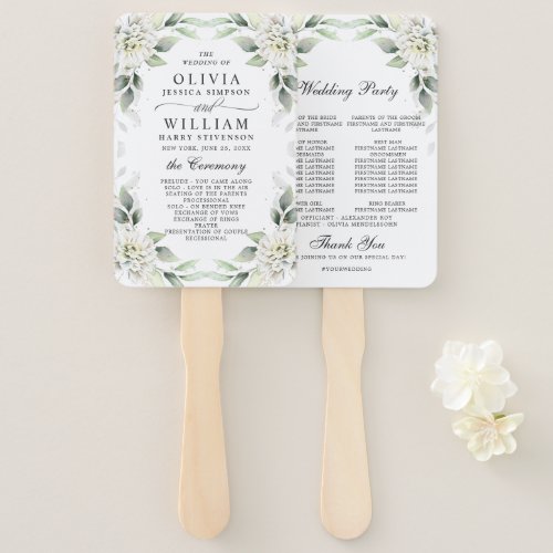 Elegant Dusty Blue Floral Foliage Wedding Program Hand Fan