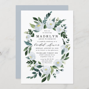 Elegant Dusty Blue Floral Garden Bridal Shower Invitation