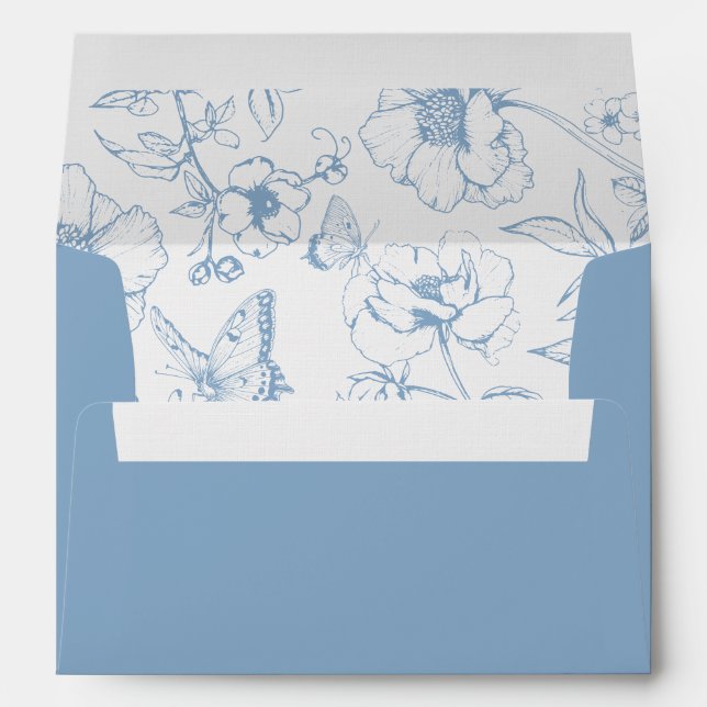 Elegant Dusty Blue Floral Garden Wedding Address Envelope (Back (Bottom))