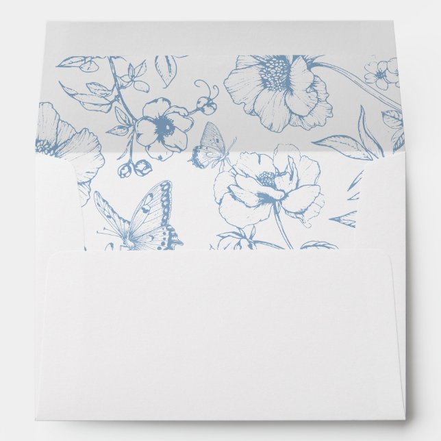 Elegant Dusty Blue Floral Garden Wedding Address Envelope (Back (Bottom))