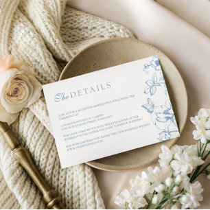 Elegant Dusty Blue Floral Garden Wedding Details Enclosure Card