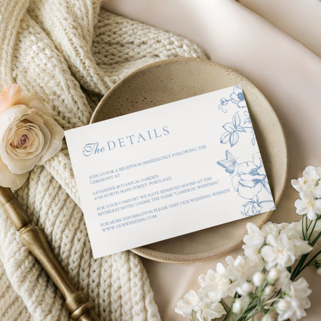 Elegant Dusty Blue Floral Garden Wedding Details Enclosure Card (Creator Uploaded)