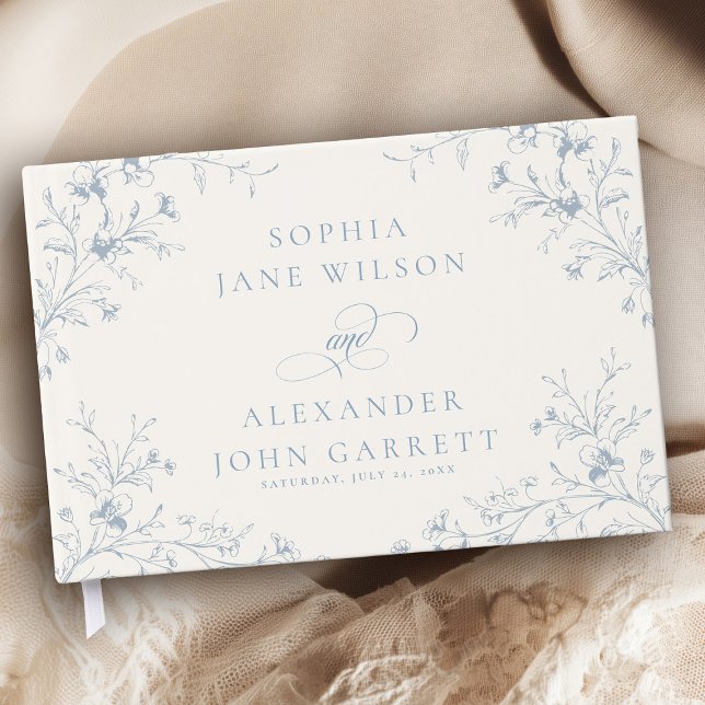 Elegant Dusty Blue Floral Garden Wedding Guest Book (Creator Uploaded)