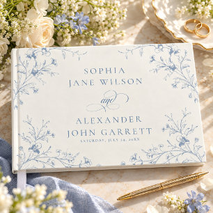 Elegant Dusty Blue Floral Garden Wedding Guest Book