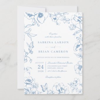 Elegant Dusty Blue Floral Garden Wedding Invitation | Zazzle