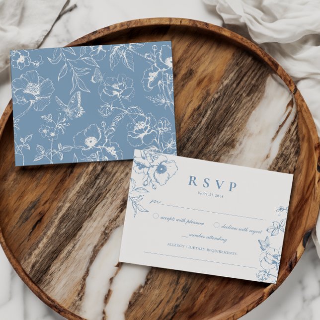 Elegant Dusty Blue Floral Garden Wedding RSVP Enclosure Card (Creator Uploaded)