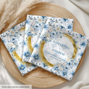 Elegant Dusty Blue Floral Glitter Wedding Cloth  Napkin