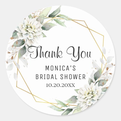 Elegant Dusty Blue Floral Greenery  Bridal Shower Classic Round Sticker
